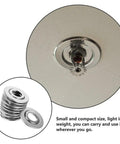 Double Disc Fire Sprinkler Cover Plates Stainless Steel Pipe Concealment Shield Masks Ugly Heads on a wall with caps in a stack.