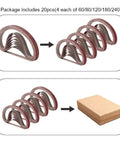 Half Inch By Eighteen Inch Aluminum Oxide Sanding Belts Set in package showing grits 60 80 120 180 240