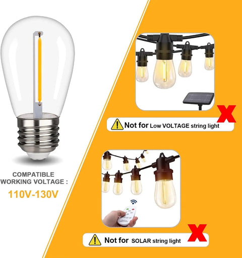 15 Pack Shatterproof S14 LED Bulbs 1W Warm White 2200K For Outdoor String Lights E26 Base Edison Plastic Bulbs UL Listed