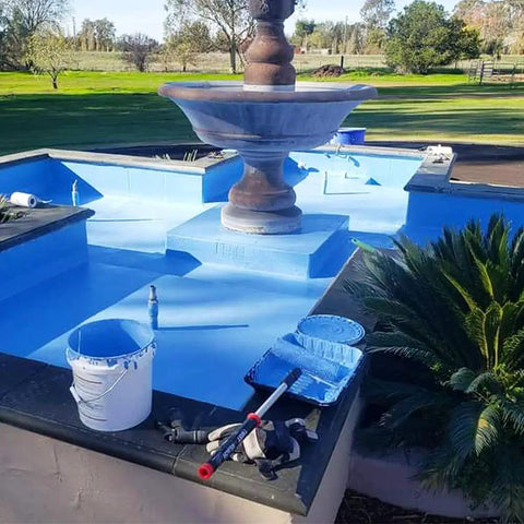 Heavy Duty Liquid Waterproofing Membrane Multi Surface Crack And Leak Repair Coating Interior Exterior Water Based Moisture Blocker Heavy Duty Sealant Easy Brush Application 5 Gallon Sandy Beige applied in a fountain restoration.
