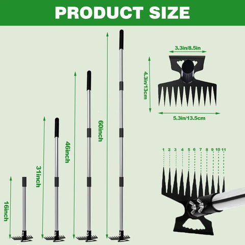 2 In 1 Weed Puller Tool With Garden Hoe And Weed Rake 60 Inch Adjustable Long Handle Stainless Steel dimensions image