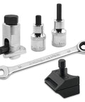 Suspension Strut Spreader Tool Kit For Quick Effortless Wheel Hub And Ball Joint Separation with wrench and sockets displayed