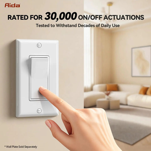 Hand pressing 20 Pack White Single Pole Square Rocker Light Switches Self Grounding 15 Amp Decorative Residential UL Listed Glossy
