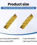 20Pcs MGMN200 G 2mm Grooving Cutoff Carbide Inserts with CVD Yellow Coating showing dimensions and fit for CNC tooling.