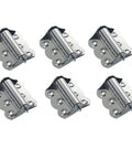 Set of 6 beefy stainless steel spring butterfly hinges with auto close flush mount for cabinets, doors, and windows.