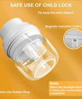 Magnetic induction child lock feature of the Electric Garlic Chopper Mini, Portable USB Rechargeable Food Processor Mincer, white.