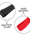 Close-up of red scuba tank strap and black detail, labeled good material and practical to use, highlighting Universal Fit Grab And Go Accessory.