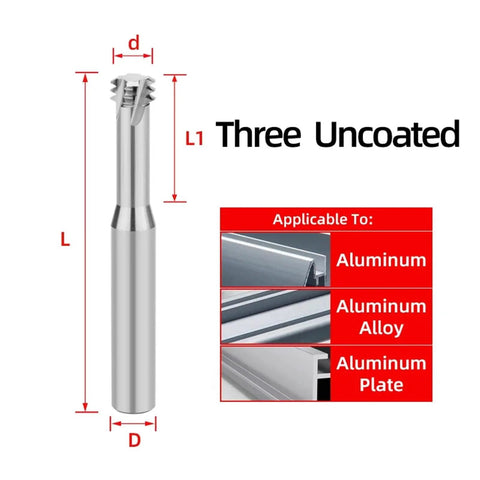 Pro Grade Threaded Milling Cutter With Carbide Insert Single Tooth End Mill for Aluminum CNC Projects showing uncoated design and dimensions