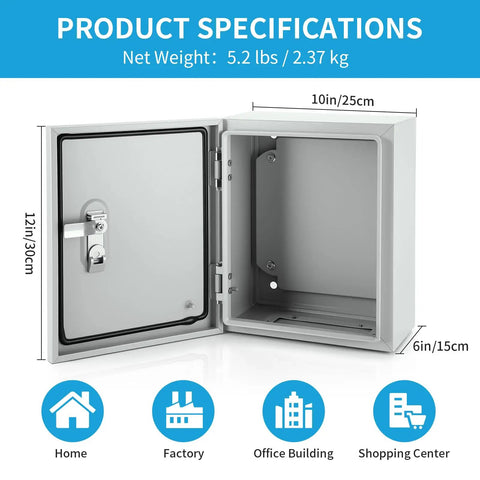 Heavy Duty Outdoor Electrical Enclosure 12 x 10 x 6 Inches Lockable Weatherproof Junction Box With DIN Rail And Mounting Plate