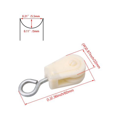 White Lightweight 8mm Single Sheave Lift Pulley For Chicken Poultry Farms Pack Of 10 With Nylon Wheel And Metal Bracket