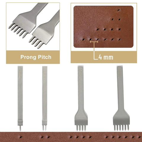 All In One Leather Punch Tool Set 11 Piece With Hollow Punches 1 To 6mm And Diamond Stitching Chisels 1 2 4 6 Prong DIY Leather
