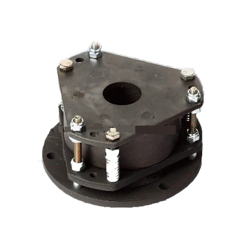 Front view of a metal electromagnetic power-off brake assembly with mounting flange and bolts