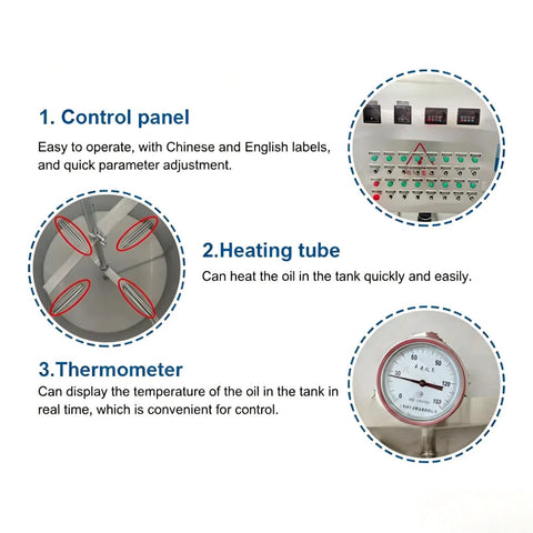 Heavy Duty Industrial Crude Oil Refining Machine Fully Automatic Purification And Filtration System control panel, heating tube, thermometer details.