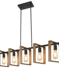 53 Inch Farmhouse Kitchen Island Light Five Light Adjustable Dining Room Wood And Black Metal Chandelier Dope Rustic Hanging Fixture For Kitchen And Pool Table Lighting Bulbs Not Included