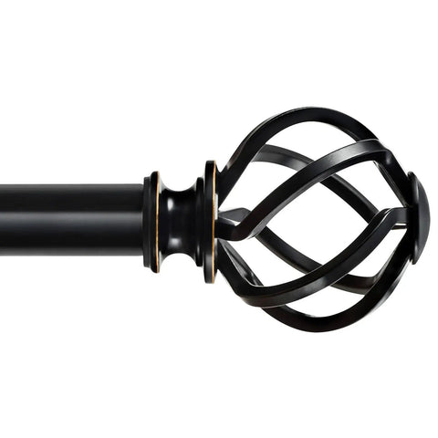Black Curtain Rod Finials For One Inch Or Seven Eighths Inch Rods Twisted Cage Design End Caps Durable Metal Drape Hardware Easy Fit For Modern Home Decor Great For Living Rooms And Bedrooms, black metal finial on curtain rod