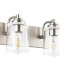 Two-light chrome vanity fixture with glass globes, mounted over mirror, vintage gloss finish, bulbs not included, modern bath bar.