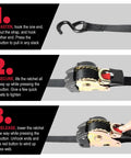 No Nonsense Retractable Ratcheting Tie Down Straps 2 Pack Black 1 In X 6 Ft With Vinyl Coated Hooks showing usage steps.