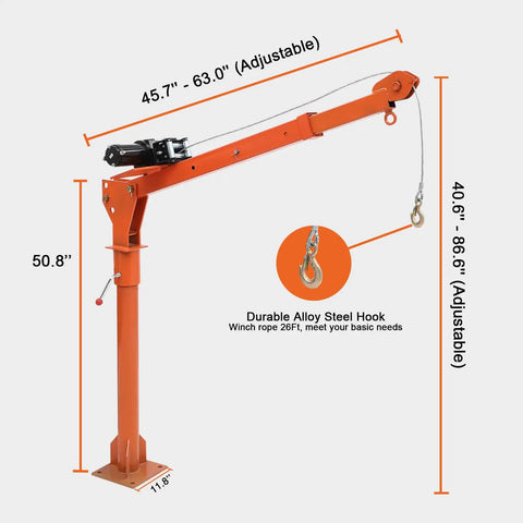 Heavy Duty Truck Bed Crane With 3500 Lbs 12V Winch One Person Setup 360 Degree Swivel Hitch Mounted Engine Hoist Lifts Up To 1100 Lbs