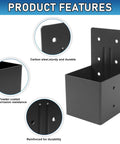 Close-up of Heavy Duty 4 Pack Rafter Brackets Kit 4x4 Inches Actual 3.6x3.6, steel construction with powder coating for durability.