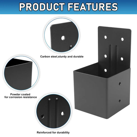 Close-up of Heavy Duty 4 Pack Rafter Brackets Kit 4x4 Inches Actual 3.6x3.6, steel construction with powder coating for durability.