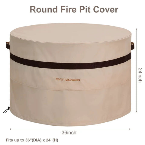 Round Fire Pit Cover 36 Inch Built Tough Waterproof All Weather Beige 24 Inch High With Air Vent Dustproof For Patio Gas Fire Pit Table Fits 32 To 35 Inch Round Pits 600D Durable Outdoor Shield
