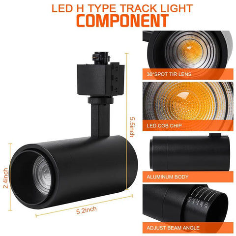 Zoomable 12W LED Track Light Heads H Type Dimmable Halo Track Lighting For Accent Artwork Retail Kitchen 110V 4000K Daylight 15 To 60 Degree Beam CRI 90 Black 4 Pack showing components
