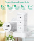 16 In 1 Tower Power Strip With 12 Outlets And 4 USB Ports Including USB C Flat Plug 1800 Joules Surge Protection