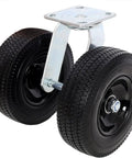8 Inch Dual Wheel Swivel Caster Workhorse Heavy Duty Flat Free PU Tires With Zinc Plated Top Plate 660 Lbs Load Capacity Ideal For Cart Dolly Equipment And Industrial Transport, dual-wheel angle