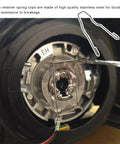 Close-up of bulb retainer spring clips holding a headlight bulb, part of the 9-Piece Bulb Retaining Spring Clips For H1 H3 H4 H7 Headlights.