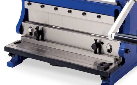 Close-up of 12 Inch 3 In 1 Sheet Metal Brake Shear And Slip Roll Machine For DIYers And Pros, compact design with removable fingers.