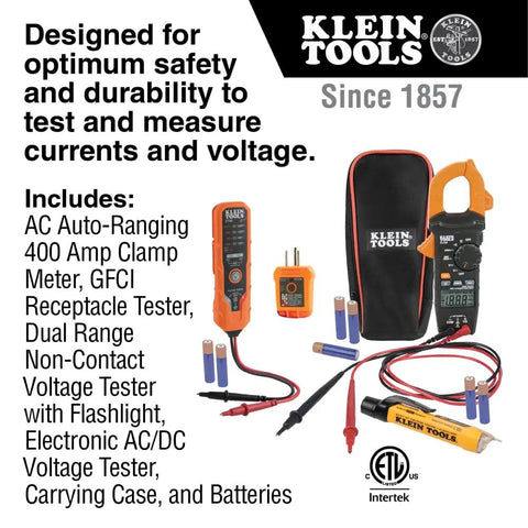 Voltage Test Kit With Clamp Meter And Leads, Auto-Ranging AC DC Voltage, Resistance And Continuity Testing, Includes Pouch And Batteries