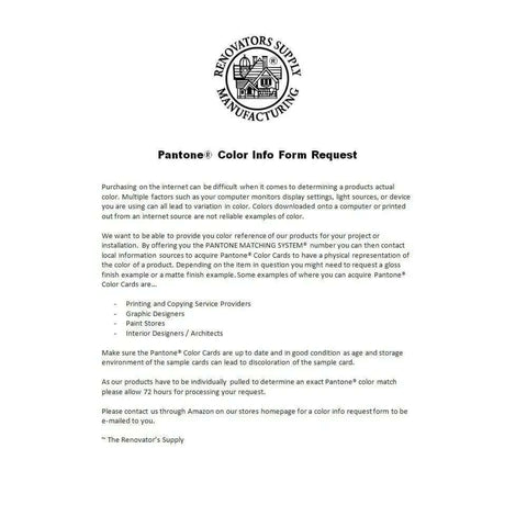Pantone Color Info Form Request from Renovators Supply Manufacturing for accurate product color matching in design and printing.