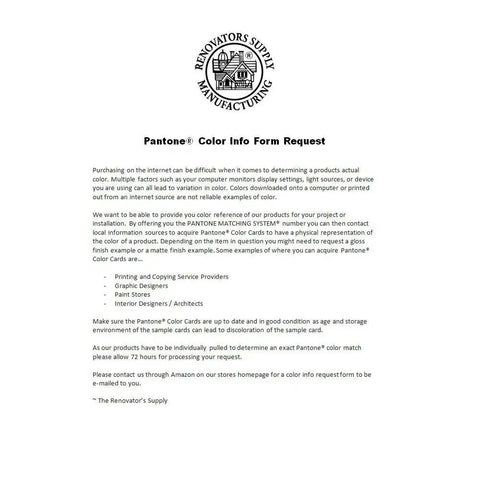 Renovators Supply Manufacturing Pantone Color Info Form on white paper