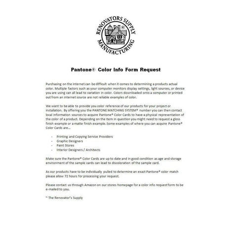 Pantone Color Info Form Request document from The Renovator's Supply with instructions for obtaining color cards for projects.