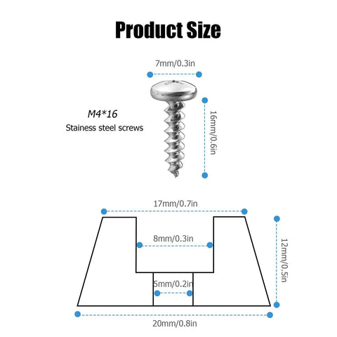 Diagram of screw and rubber foot size in Eight Pack Non Slip Rubber Feet Bumpers Kit With Screws And Stainless Washers For Cutting Boards