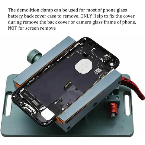 Lockable 360 Degree Rotary Back Glass Demolition Clamp For Phones And Tablets holding smartphone