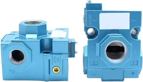 Precision Balanced Spool Pneumatic Valve 56C Series blue metal body with multiple air ports for machine air control.