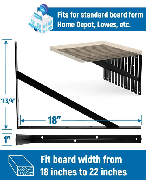 8 Pack 18 Inch Heavy Duty Shelf Brackets For Garage Storage Large Floating Wall Mounts Black Powder Coated Finish Q235 Steel