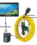 Heavy Duty Waterproof Snake Camera With Dual Lens And 9 Inch Color Monitor game changing drain inspection kit with yellow cable and monitor.