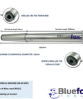 Image showing Pro Grade Precision 335mm Lathe Alignment Test Bar with Morse Taper 3, EN31 Alloy Steel Hardened and Ground, Ultra Low Runout to 0.0002 Inches, ideal for center-to-center and spindle alignment in workshop and industrial use with detailed measurements.