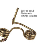 Front view of 25 ft copper-coated brake line coil with 3/16 in tubing and SAE fittings