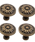 Flower Shape Metal Pull Knobs Set Of Four In Bronze Tone For Cabinets And Drawers With Screws Included Each Knob Measures About 1 Inch By 1.4 Inch