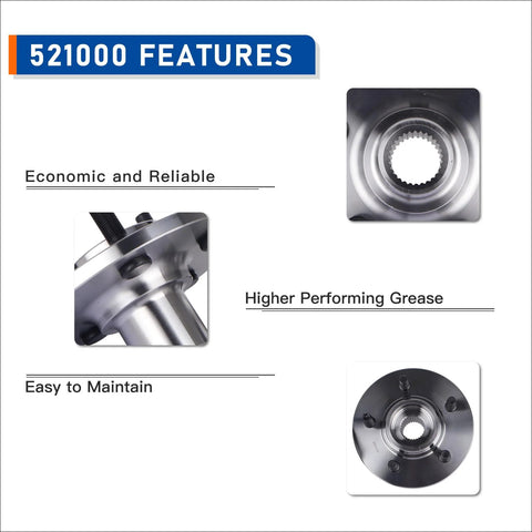 Features of Pair 521000 Wheel Hub and Bearing Assembly for Ford Explorer, includes easy maintenance and high grease performance.