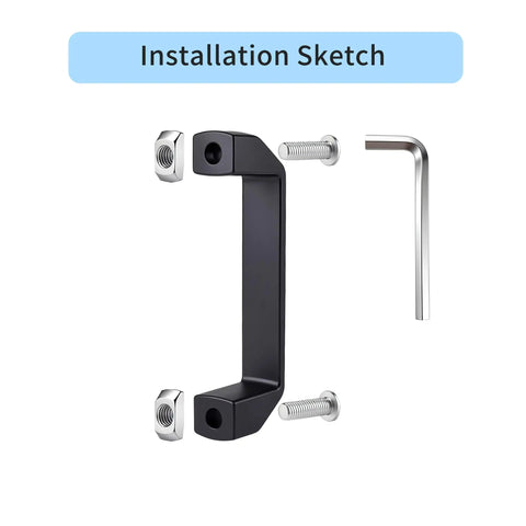 Installation sketch of Heavy Duty Aluminum Alloy Handle Kit Includes M6 M8 Screws And Hex Keys 3030 4040 T Slot CNC