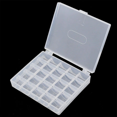 Open view of YEQIN clear plastic bobbin box with 25 slots for storing bobbins