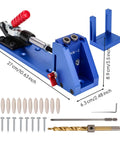 Must Have Pocket Hole Jig Kit With Hardened Guide Bushings And Aluminum Stand For DIY Furniture Building Cabinet Joinery Woodworking Projects And Home Repair Jobs That Look Totally Professional, blue pocket hole jig kit 27 cm x 8.9 cm with drill bit, screws and plugs