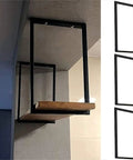 Rock Solid Heavy Duty Metal Ceiling Shelf Brackets Thirty By Fifty Centimeters With Installation Screws For Kitchen Floating Storage Super Tough Black Finish No Fuss Setup Badass Load Capacity Three Piece Pack with wooden shelf.