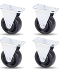 Heavy Duty 1.5 Inch Rubber Caster Wheels 4 Pack Fixed Rigid Non Swivel Casters For Furniture Rolls Like Butter Black with silver top plate.