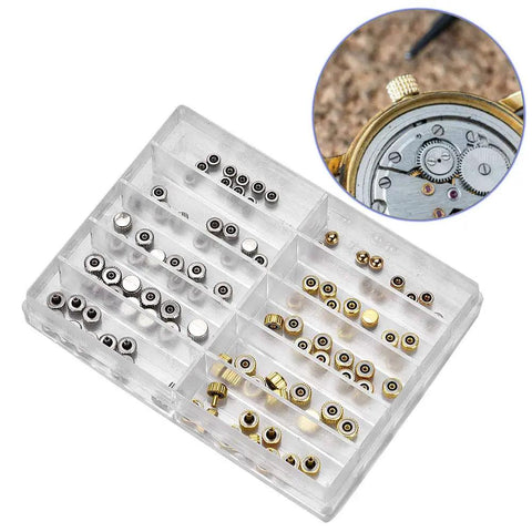 Pro Grade Watch Repair Kit With Stainless Steel Crowns And Gold Flat Head Crowns, Spare Parts Set For Crown Replacement, Watch Tools