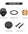 Universal All Metal Bath Tub Drain And Overflow Kit With Easy Install, Matte Black Tub Drain Replacement parts layout